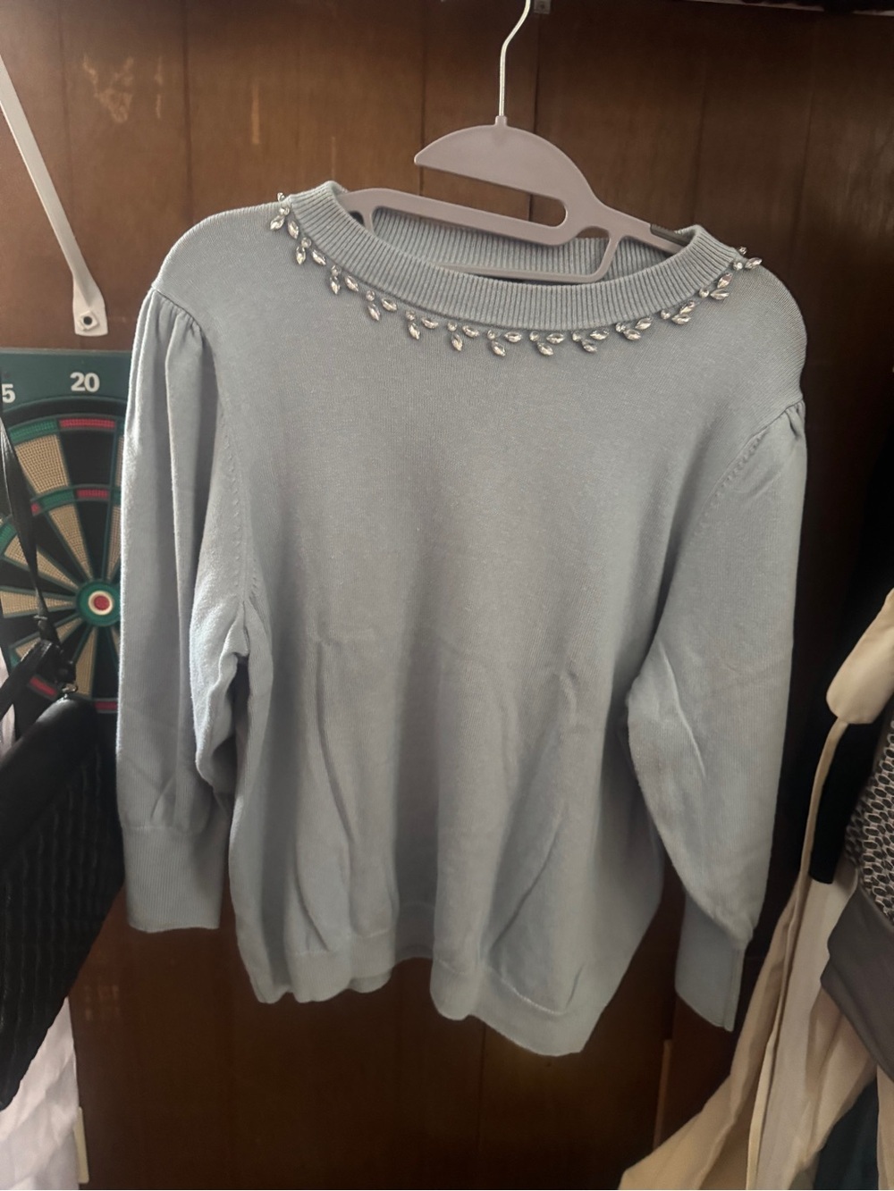 Ann Taylor Factory Pale Blue Jeweled Crewneck Sweater
